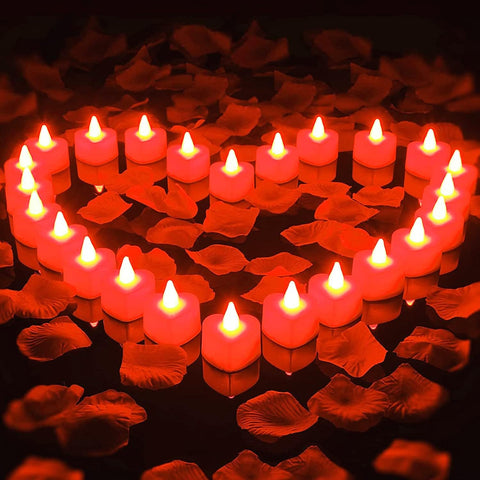 1000pcs Artificial Rose Petal with 24pcs Romantic Heart LED Candle Kit